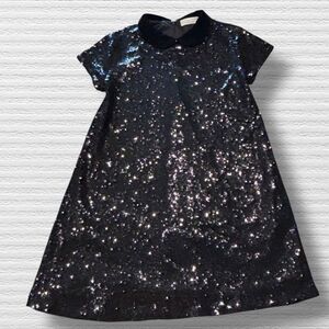 ZARA Casual Collection Girls SEQUINNED Party DRESS PETER PAN COLLAR BLACK 11/12